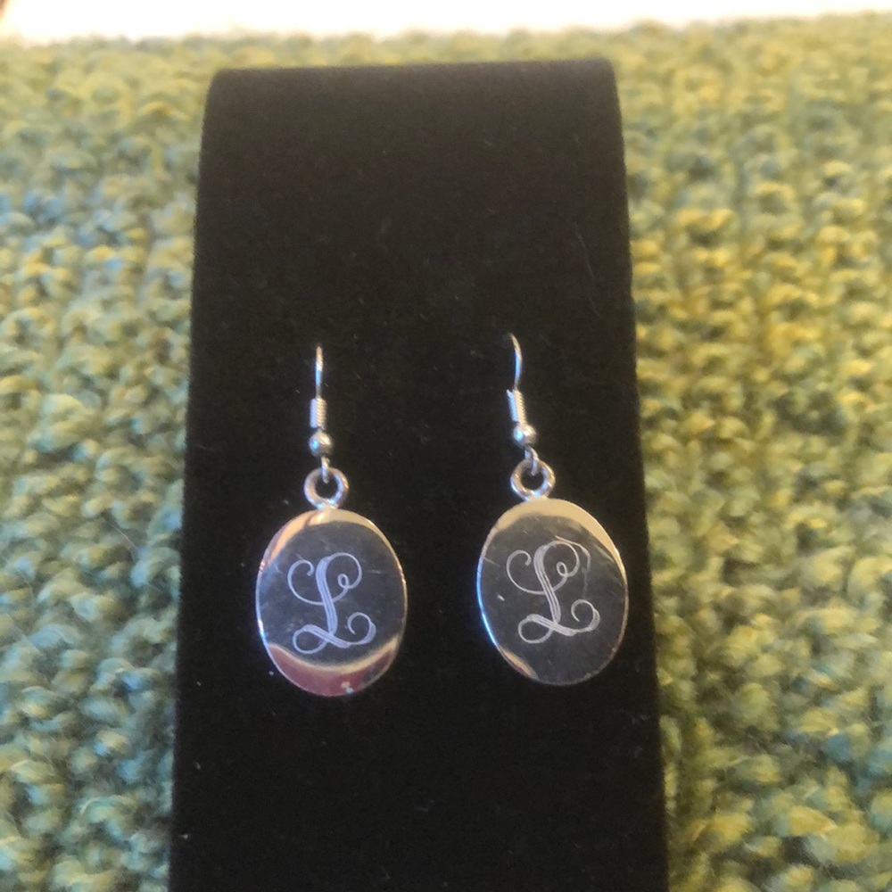 Silver Metal Dangle Earrings Personalized with “L”